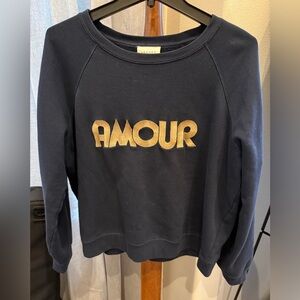 Sezane Navy Sweatshirt with Gold 'Amour' Print Medium
